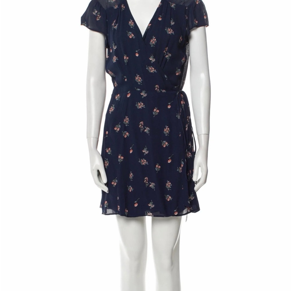 Reformation Navy Floral Wrap Mini Dress Oyster Dress Women’s Size XSmall